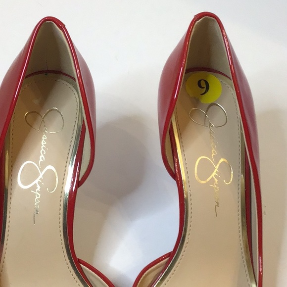 JESSICA SIMPSON WOMEN STUNNING RED PATENT POINTY TOE HEEL SZ 9M - Picture 4 of 12